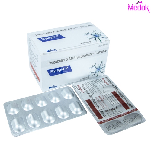 Product Name: Mylagia P, Compositions of Mylagia P are Pregabalin & Methylcobalamin capsules - Medok Life Sciences Pvt. Ltd