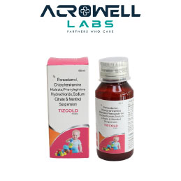 Product Name: Tizcol, Compositions of Tizcol are Paracetamol Chlorpheniramine Maleate, Phenylephrine Hydrochloride Sodium Citrate & Menthol Suspension - Acrowell Labs Private Limited