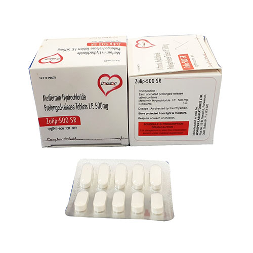 Product Name: Zulip 500 Sr, Compositions of Zulip 500 Sr are Metformin Hydrochloride Prolonged-Release Tablets I.P. 500 mg - Arlak Biotech
