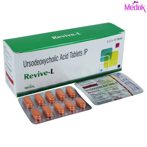 Product Name: Revive L , Compositions of are Ursodeoxycholic acid tablets IP  - Medok Life Sciences Pvt. Ltd