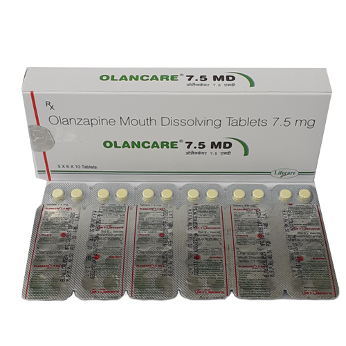 Product Name: Olancare 7.5 MD, Compositions of Olancare 7.5 MD are Olanzapine Mouth Dissolving Tablets 7.5mg - Lifecare Neuro Products Ltd.