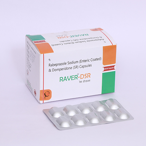 Product Name: RAVER DSR, Compositions of RAVER DSR are Rabeprazole Sodium (EC) & Domperidone (SR) Capsules - Biomax Biotechnics Pvt. Ltd