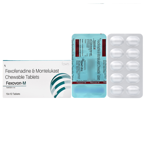 Product Name: MAYFEX M, Compositions of MAYFEX M are Fexofenadine HCL 120 mg & Montelukast Sodium 10 mg Chewable - Fawn Incorporation