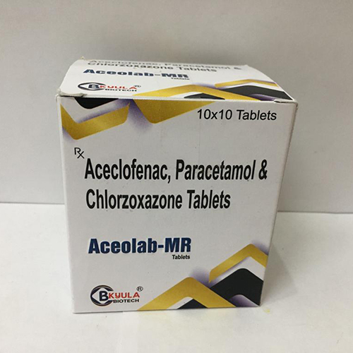 Product Name: Aceolab MR, Compositions of Aceolab MR are Aceclofenac, Paracetamol and Chlorzoxazone Tablets - Bkyula Biotech