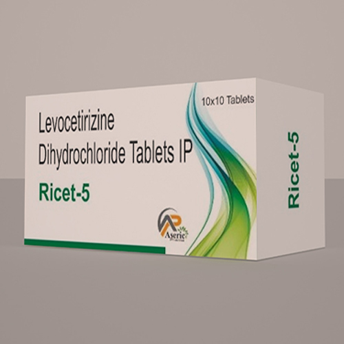 Product Name: Ricet 5, Compositions of Ricet 5 are Levocetrizie Dihydrochloride Tablets IP - Aseric Pharma