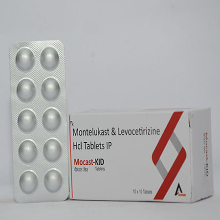 Product Name: MOCAST KID, Compositions of MOCAST KID are Montelukast & Levocetrizine HCL Tablets IP - Alencure Biotech Pvt Ltd
