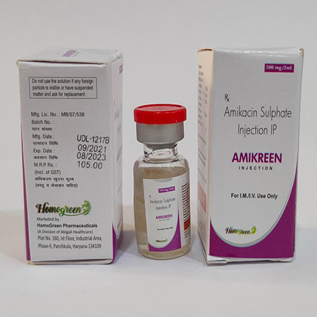 Product Name: AMIKREEN, Compositions of AMIKREEN are Amikacin Sulphate Injection IP - Abigail Healthcare