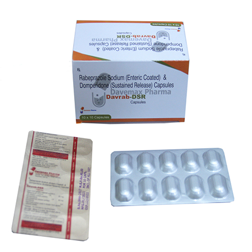 Product Name: Davrab DSR, Compositions of Davrab DSR are Rabeprazole Sodium (EC) & Domperidone (SR) Capsules - Davemax Pharma