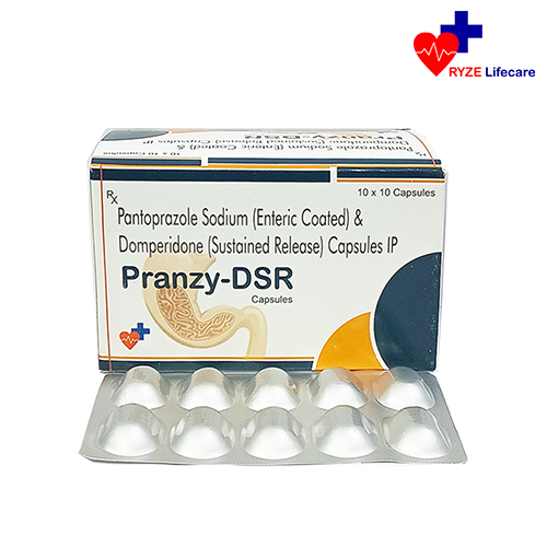 Product Name: Pranzy DSR, Compositions of Pranzy DSR are Pantoprazole Sodium (Enteric Coated ) & Domperidone (Sustained Release ) Capsules IP - Ryze Lifecare