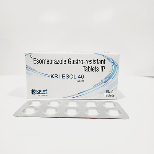 Product Name: KRI ESOL 40, Compositions of KRI ESOL 40 are Esomeprazole Gastro resistant tablets IP - Kript Pharmaceuticals