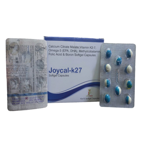 Product Name: JoycalK27, Compositions of JoycalK27 are Calcium Citrate Malate, Vitamin K2-7, Omega-3 (EPA, DHA), Methylcobalamin Folic Acid & Boron - Jecks Pharma