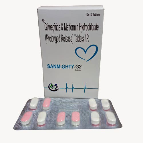 Product Name: SANMIGHTY G2, Compositions of are Metformin Hydrochloride 500mg + Glimepiride 2mg - Edelweiss Lifecare