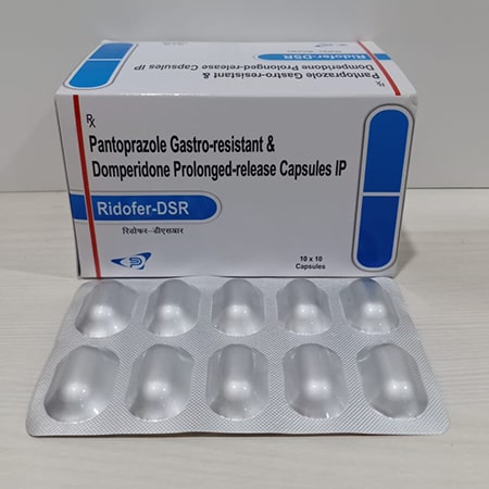 Product Name: Ridofer DSR, Compositions of Ridofer DSR are Pantprazole Gastro-resistant And Domeperidone Prolonged-release Capsules IP - Soinsvie Pharmacia Pvt. Ltd