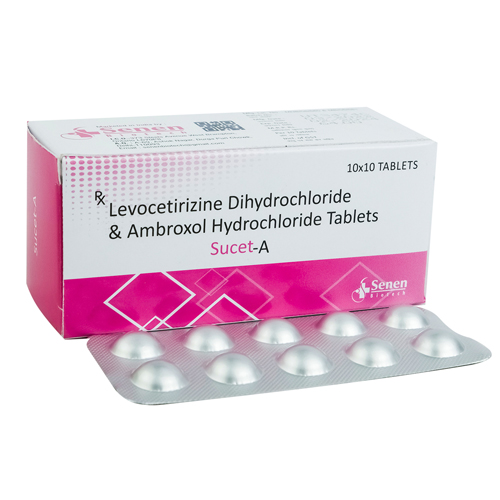 Product Name: SucetA, Compositions of SucetA are Levocetirizine Dihydrochloride & Ambroxol Hydrochloride Tablets - Senen Biotech