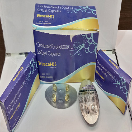 Product Name: WESCAL D3, Compositions of WESCAL D3 are Cholecalcifrol 60,000 I.U - Edelweiss Lifecare