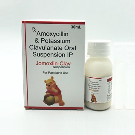 Product Name: Jomoxlin Clav, Compositions of Jomoxlin Clav are Amoxicillin & Potassium Clavulanate Oral Suspension Ip - Amzor Healthcare Pvt. Ltd