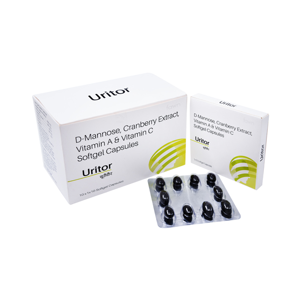 Product Name: URITOR, Compositions of URITOR are D-Mannose 600 mg + Cranberry Extract 300 mg + Vitamin A 25 I.U. + Vitamin C 30 mg. - Fawn Incorporation