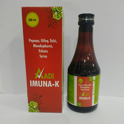 Product Name: Aadi Imuna K, Compositions of Aadi Imuna K are Papaya,Giloy,Tulsi,Mandupkarni,Trikatu Syrup - Aadi Herbals Pvt. Ltd
