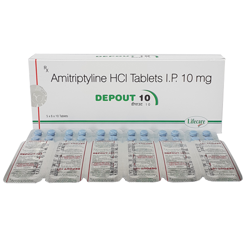 Product Name: Depout 10, Compositions of Depout 10 are Amitriptyline HCL Tablets IP 10mg - Lifecare Neuro Products Ltd.