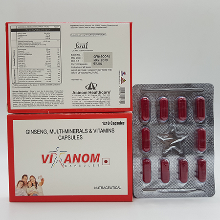Product Name: Vitanom, Compositions of Vitanom are Ginseng,Multi Minerals and vitamins Capsules  - Acinom Healthcare
