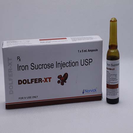 Product Name: Dolfer XT, Compositions of Dolfer XT are Iron Sucrose Injection USP - Norvick Lifesciences