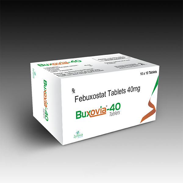 Product Name: Buxovia 40, Compositions of Buxovia 40 are febuxostat Tablets 40mg - Zynovia Lifecare