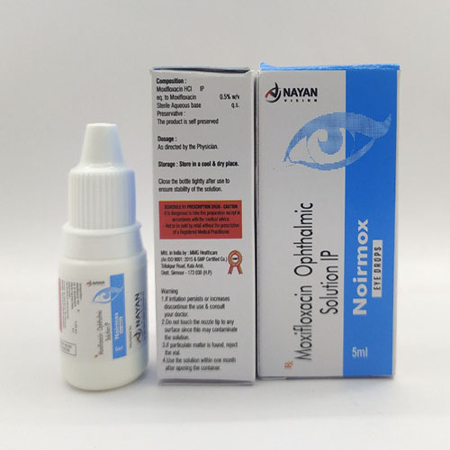 Product Name: Noirmox, Compositions of Noirmox are Moxifloxacin & Opithalmic Solution IP - Arlak Biotech