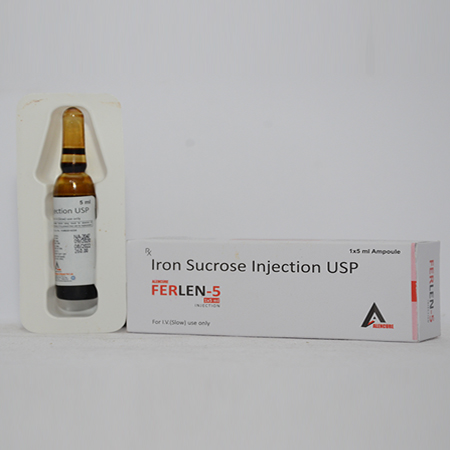 Product Name: FERLEN 5, Compositions of FERLEN 5 are Iron Sucrose Injection USP - Alencure Biotech Pvt Ltd