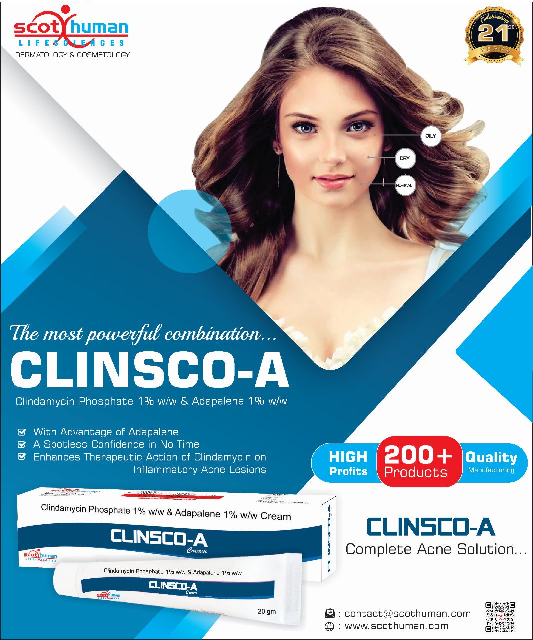 Product Name: Clinsco A, Compositions of are Clindamycin Phsophate & Adapaiene - Pharma Drugs and Chemicals