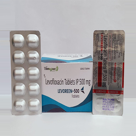 Product Name: Levoreen 500, Compositions of Levoreen 500 are Levofloxacin Tablets IP 500 mg - Abigail Healthcare