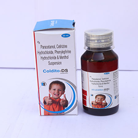 Product Name: Coldito DS, Compositions of Coldito DS are Phenylephrine Hydrochloride 2.5 mg+Cetirizen Hydrochloride 2.5 mg+Paracetamol 250 mg+Menthol 1 mg - Eviza Biotech Pvt. Ltd
