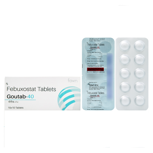 Product Name: GOUTAB 40, Compositions of Febuxostat 40 mg. are Febuxostat 40 mg. - Fawn Incorporation