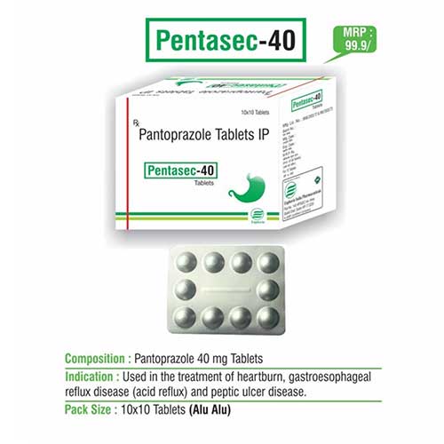 Product Name: Pentasec 40, Compositions of Pentasec 40 are Pantoprazole Tablets IP - Euphoria India Pharmaceuticals
