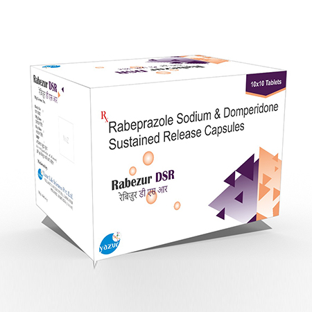 Product Name: Rabezur DSR, Compositions of Rabezur DSR are Rabeprazole Sodium (EC) & Domeperidone (SR) Capsules - Yazur Life Sciences