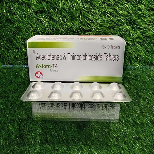Product Name: Axford T4, Compositions of Axford T4 are Aceclefenac & thiocolchicoside  Tablets - Crossford Healthcare