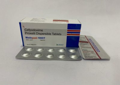 Product Name: Medopod 100 DT, Compositions of Medopod 100 DT are Cefpodoxime Proxetil 100mgDispersible Tablet - Medofy Pharmaceutical