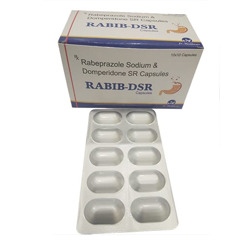 Product Name: Rabib DSR, Compositions of Rabib DSR are Rabeprazole 20mg  - Domperidone 30mg - JV Healthcare