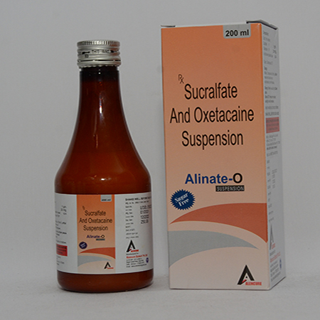 Product Name: ALINATE O 200ML, Compositions of ALINATE O 200ML are Sucralfate And Oxetacaine Suspension - Alencure Biotech Pvt Ltd