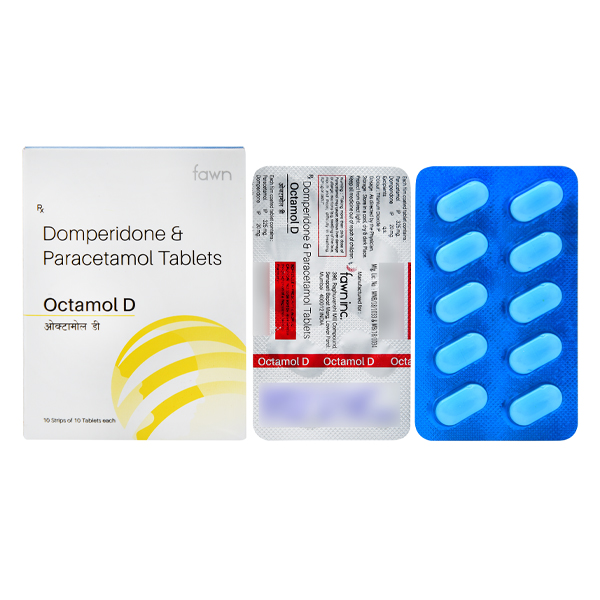 Product Name: OCTAMOL D, Compositions of OCTAMOL D are Domperidone & Paracetamol (20 mg+325 mg) - Fawn Incorporation