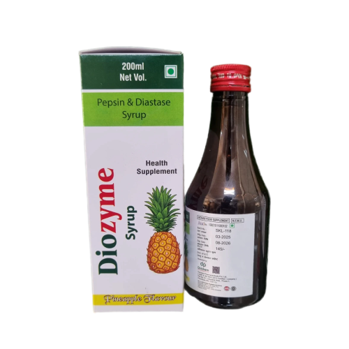 Product Name: Diozyme, Compositions of Diozyme are Pepsin & Diastase Syrup - Dolchem Pharmaceuticals Private Limited
