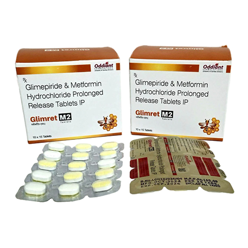 Product Name: Glimret M2, Compositions of Glimret M2 are Glimepiride & Metformin Hydrochloride Prolonged Release Tablets IP - Oddiant Formulations