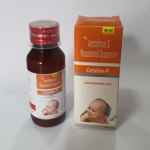 Product Name: Cetafan P, Compositions of Cetafan P are Aceclofenac & Paracetamol Suspension - Pride Pharma