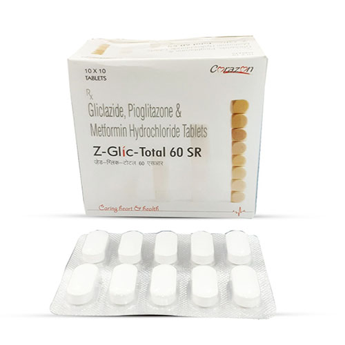 Product Name: Z Glic Total 60 Sr, Compositions of Z Glic Total 60 Sr are Gliclazide Pioglitazone & Metfortin Hydrochloride Tablets - Arlak Biotech