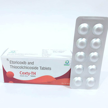 Product Name: COXTY TH, Compositions of COXTY TH are Etoricoxib And Thiocolchicoside Tablets - Ozenius Pharmaceutials