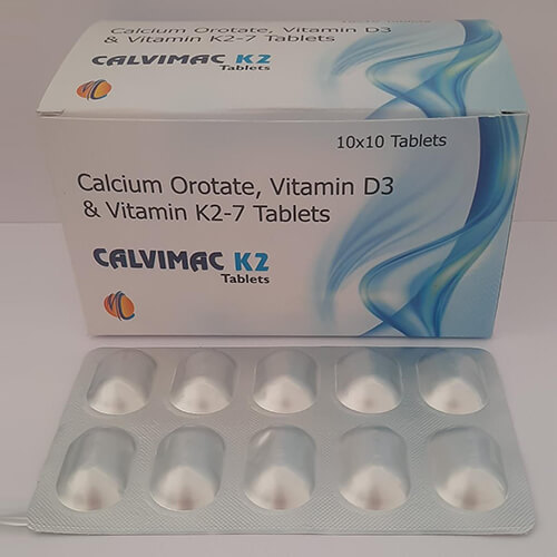 Product Name: Calvimac K2, Compositions of Calvimac K2 are Calcium Orotate,Vitamin D3 & Vitamin k2-7 Tablets - Macro Labs Pvt Ltd