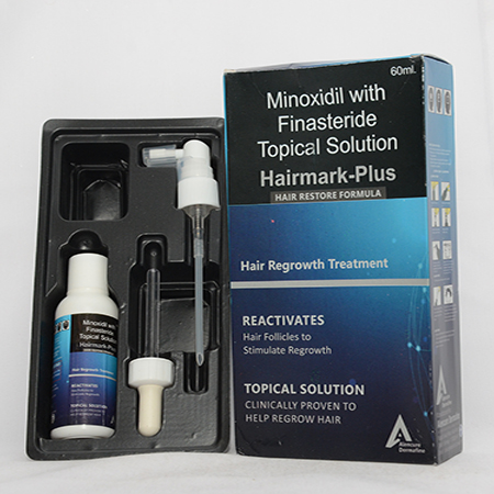 Product Name: HAIRMARK PLUS, Compositions of HAIRMARK PLUS are Minoxidil with Finasteride Topical Solutions - Alencure Biotech Pvt Ltd