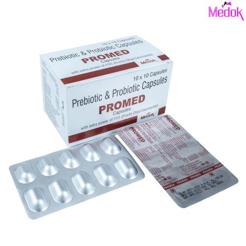 Product Name: Promed, Compositions of Promed are Prebiotic &  probiotic capsules - Medok Life Sciences Pvt. Ltd