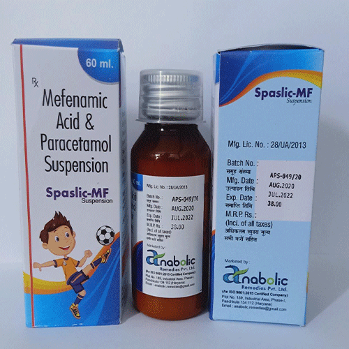 Product Name: Spaslic MF, Compositions of Spaslic MF are Paracetamol 125mg Mefenamic Acid 50mg - Anabolic Remedies Pvt Ltd