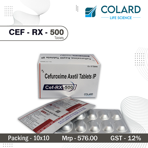Product Name: CEF   RX   500, Compositions of CEF   RX   500 are Cefuroxime Axetil Tablests IP - Colard Life Science