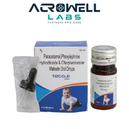 Product Name: Tizcold, Compositions of Tizcold are Paracetamol, Phenylephrine Hydrochloride, Diphenhydramine Hydrochloride & Chlorpheniramine Maleate Oral Drops - Acrowell Labs Private Limited